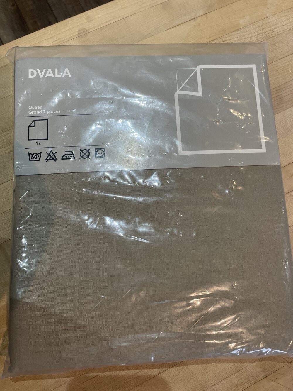 IKEA DVALA Queen Flat Sheet Tan Crisp Cotton for Cool Nights NEW In Plastic